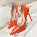 Stiletto patent leather shallow pointed high heels