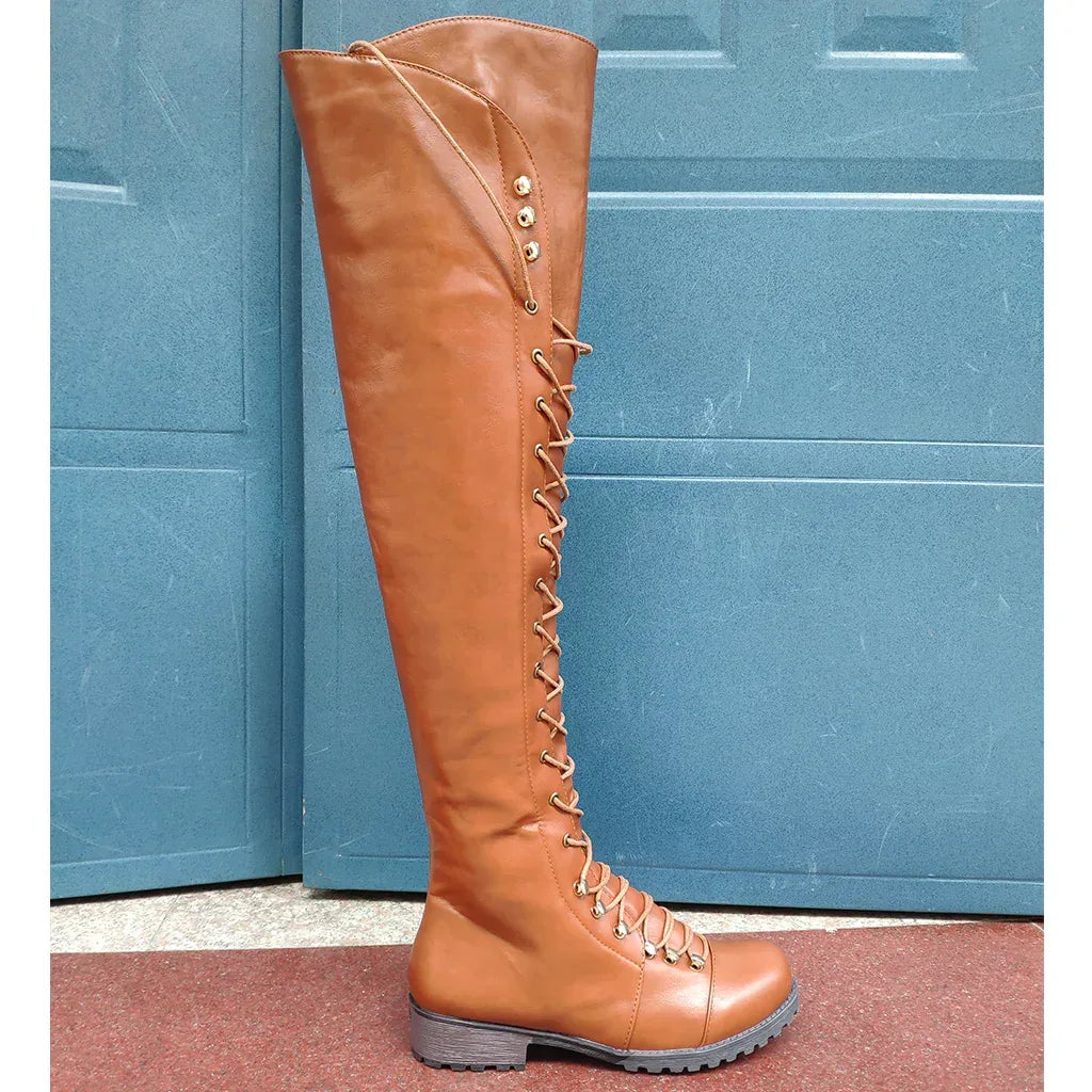 Women's solid color lace-up boots - DanaFashionstore