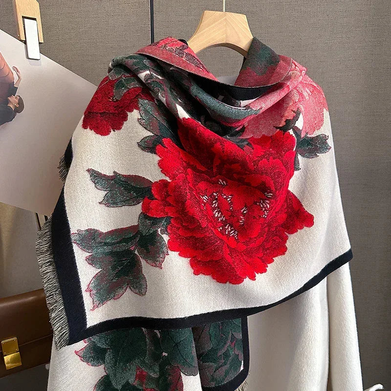Retro Floral Artificial Cashmere Scarf Women's Thick Warm Scarf - DanaFashionstore