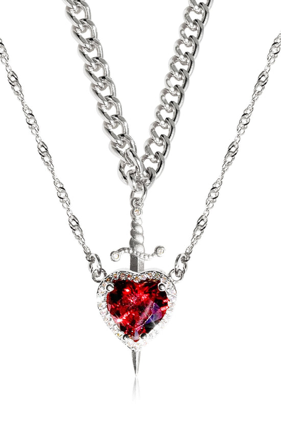New Heart And Sword Necklace Set Gold Color Stainless Steel Crystal Couple Necklaces For Women Men Boyfriend Girlfriend Gifts