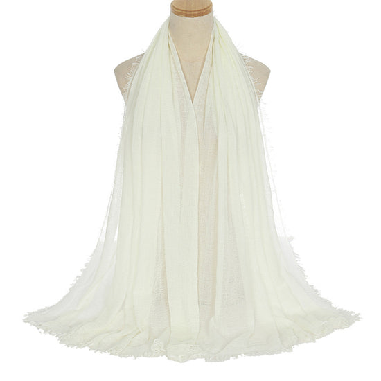 Pleated Viscose Yarn Monochrome Scarf Natural Wrinkled Cotton And Linen Burrs