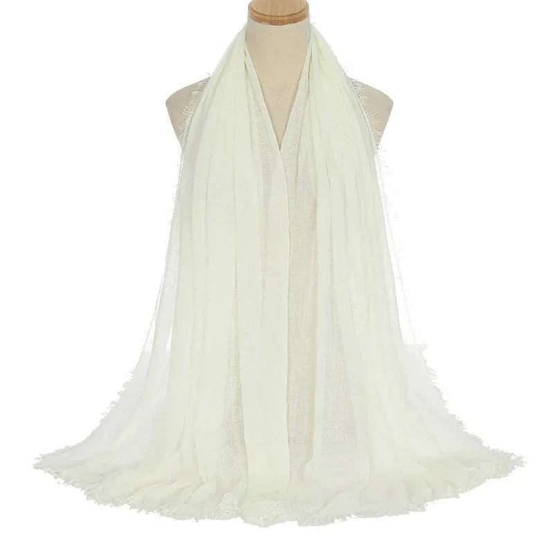 Pleated Viscose Yarn Monochrome Scarf Natural Wrinkled Cotton And Linen Burrs - DanaFashionstore
