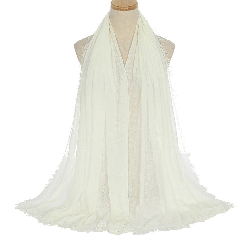 Pleated Viscose Yarn Monochrome Scarf Natural Wrinkled Cotton And Linen Burrs