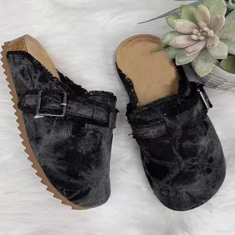 Independent Station Cross-border Oversized Shoes Women's Spring And Autumn European And American New Leopard Print Semi Slippers Shoes Lazy Shoes Peas Shoes - DanaFashionstore