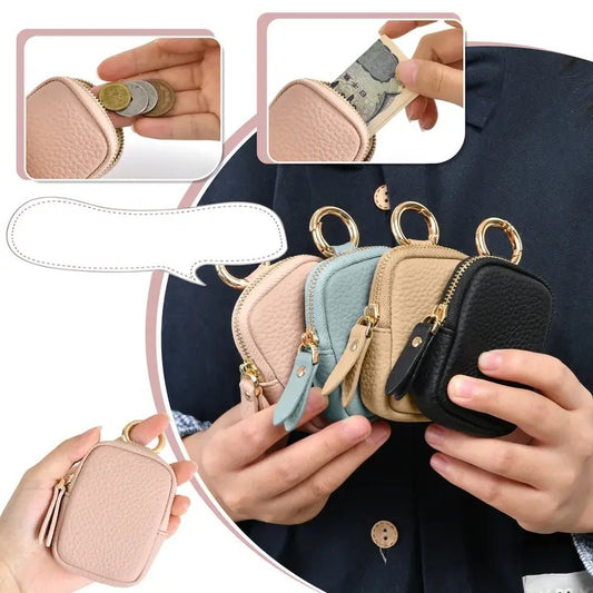 Leather Coin Purse, Small Change Purse Keychain Wallet For Women, Mini Coin Pouch With Zipper - Dana Fashion