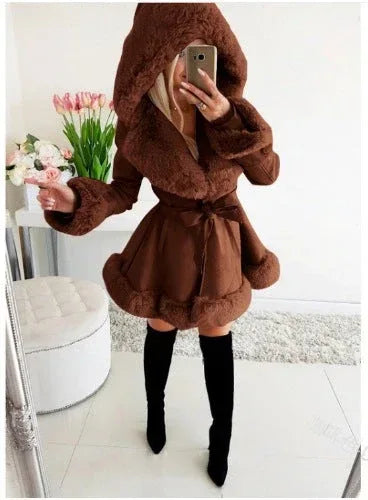 Women's Thermal Hooded Lapel Fur Splicing Coat - DanaFashionstore
