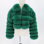 Women's Fur Coat Fox Fur Stitching Short Lapel Long Sleeve Coat - DanaFashionstore