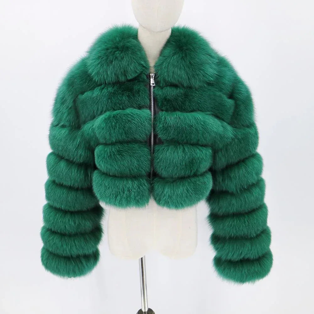 Women's Fur Coat Fox Fur Stitching Short Lapel Long Sleeve Coat - DanaFashionstore