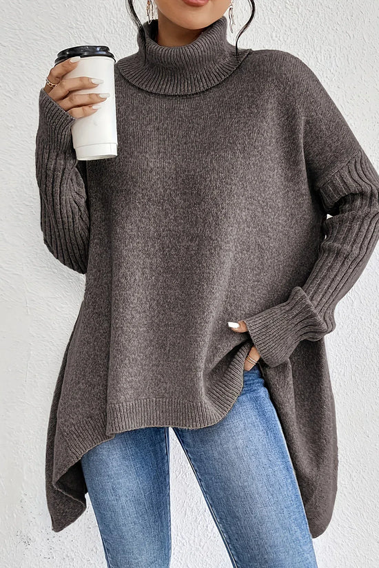 Irregular Turtleneck Sweater Winter Loose Long Sleeve Knitted Tops Leisure Warm Pullover Sweater Women's Clothing - DanaFashionstore