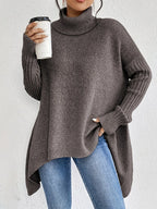 Irregular Turtleneck Sweater Winter Loose Long Sleeve Knitted Tops Leisure Warm Pullover Sweater Women's Clothing - DanaFashionstore