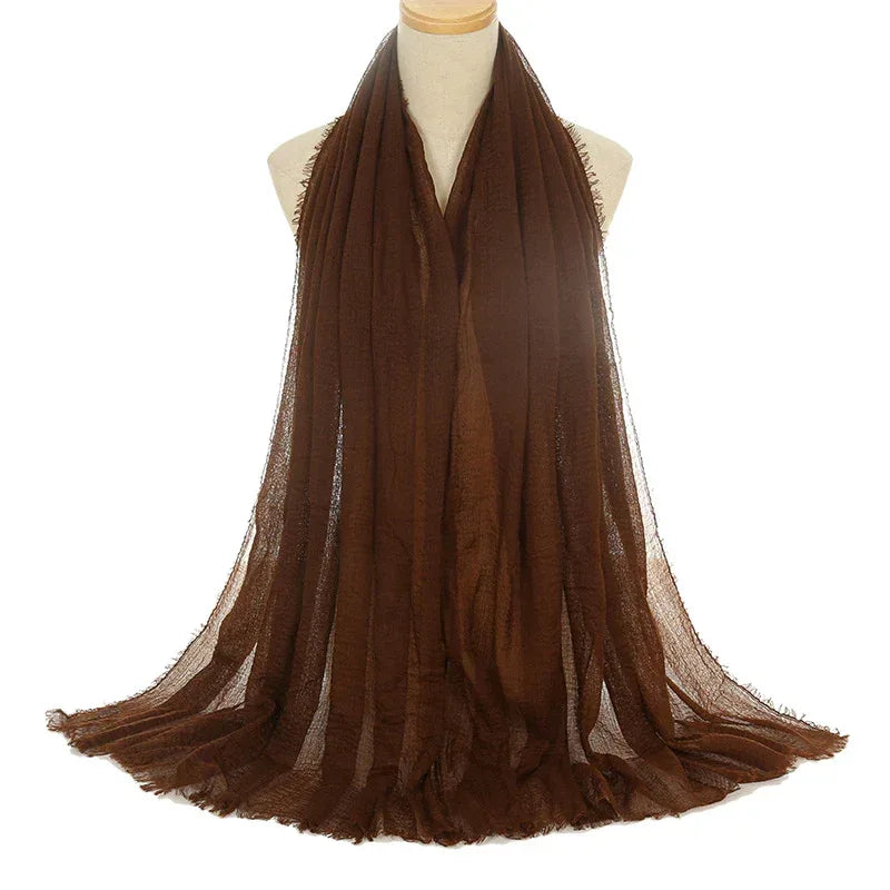 Pleated Viscose Yarn Monochrome Scarf Natural Wrinkled Cotton And Linen Burrs - DanaFashionstore