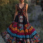 Fashion Digital Printed Women's V-neck Sleeveless Dress