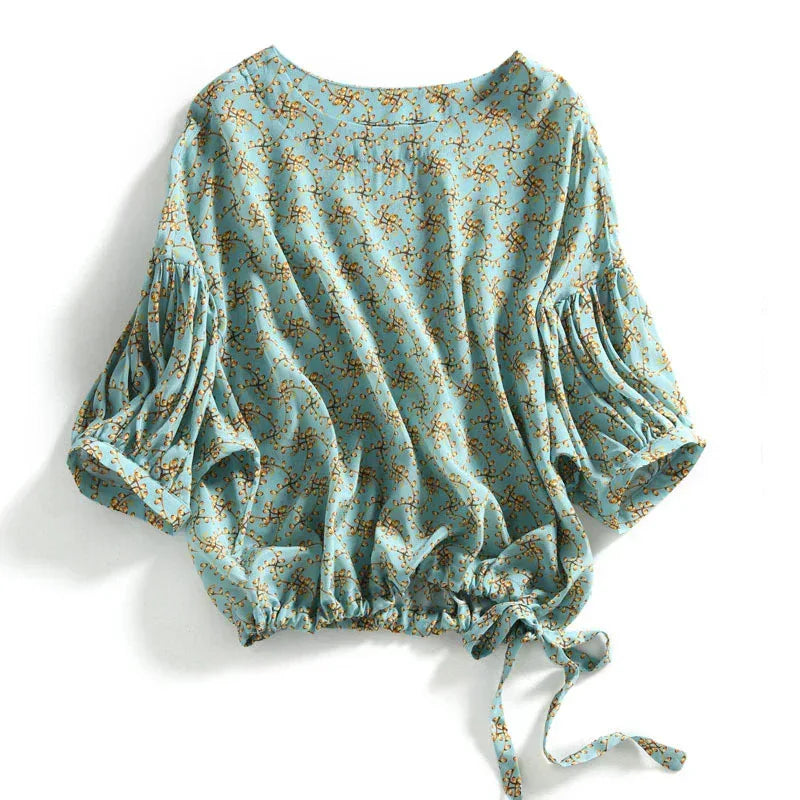 Women's Cropped Lantern Sleeve Floral Top - DanaFashionstore