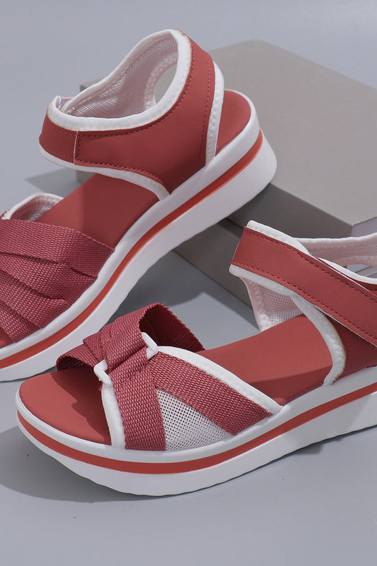 Summer Mesh Cross-strap Sandals With Velcro-design Thick Sole Flats Beach Shoes Women