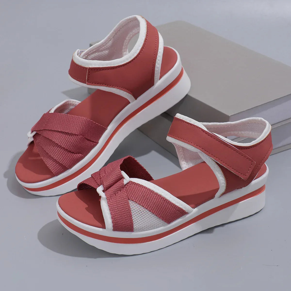 Summer Mesh Cross-strap Sandals With Velcro-design Thick Sole Flats Beach Shoes Women - DanaFashionstore