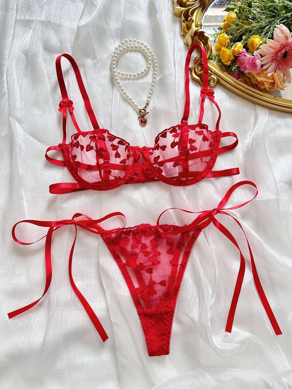 Romantic Love Embroidery Sexy Sling See-through Mesh With Steel Ring - DanaFashionstore