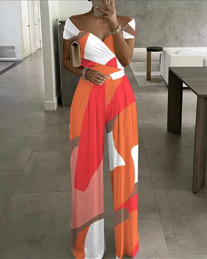 Women's Fashion One-shoulder Print Temperament Jumpsuit