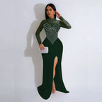 Rhinestone Pearl See-Through Dress 2026 - Waist-Tight Split Dress - DanaFashionstore