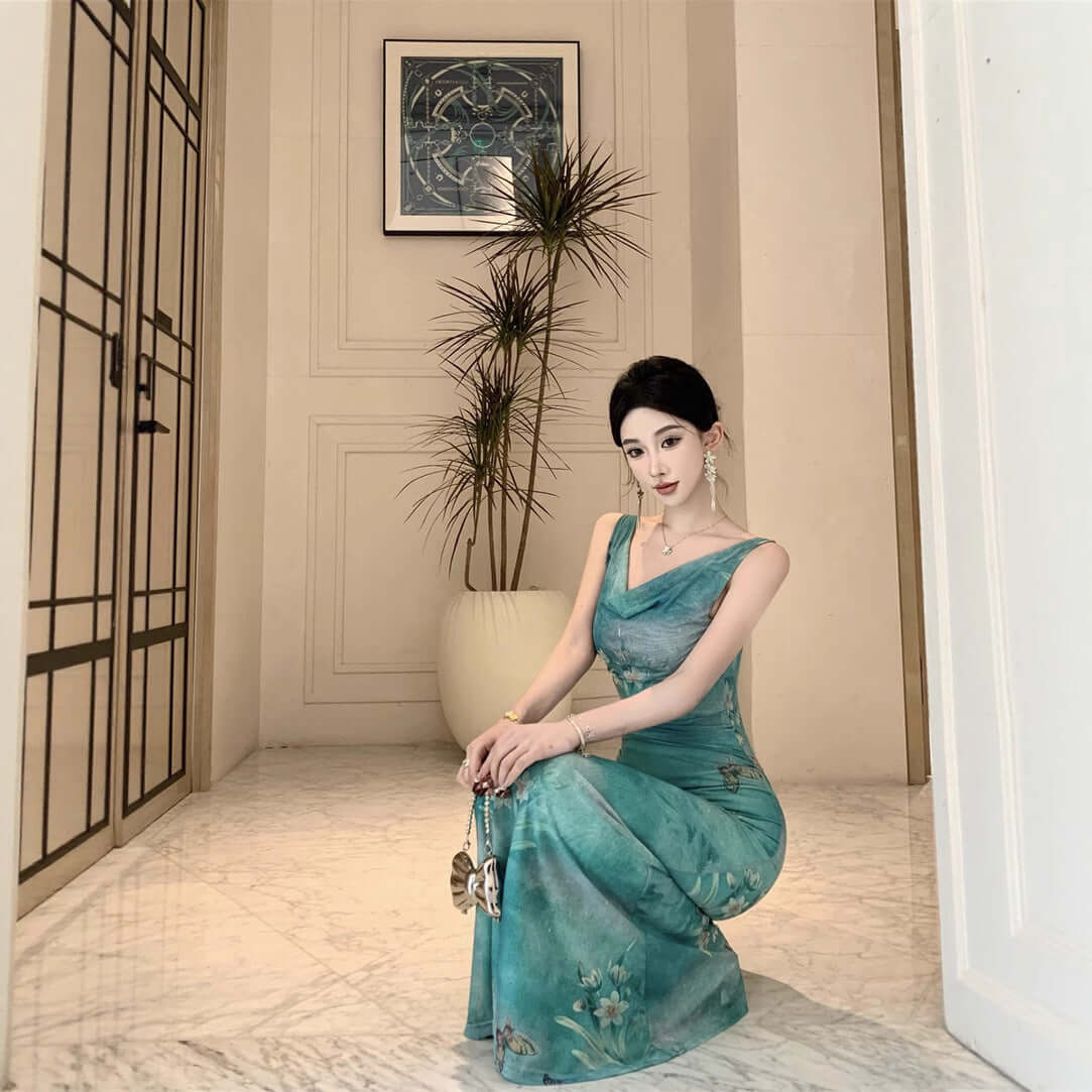 Pure Desire Butterfly Printed Mesh Dress Female $30.61 Dana Fashion Color: Green Size: L Women's clothing Product information: Pattern: Printing Skirt type: fishtail skirt Color: green Waist type: high waist Size: S,M,L,XL Style type: private clothing soc