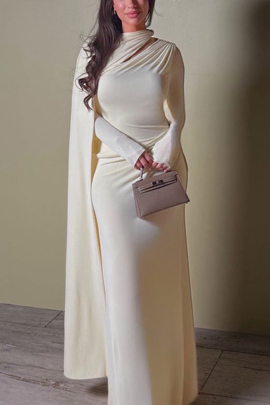 Solid Color Pleated Long Sleeve Dress