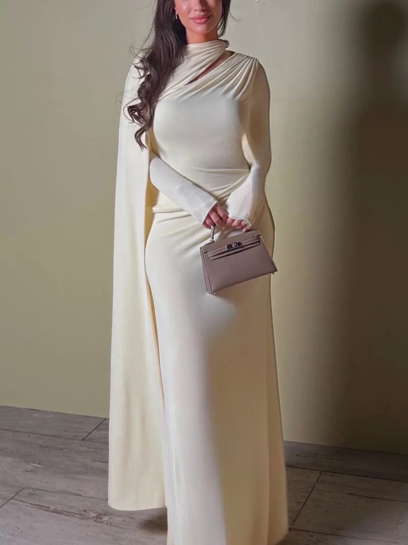 Solid Color Pleated Long Sleeve Dress 2026 - Classic Elegant Dress - DanaFashionstore