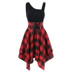 Fashion Plaid Suspender Elastic Waist Irregular Plaid Dress - DanaFashionstore