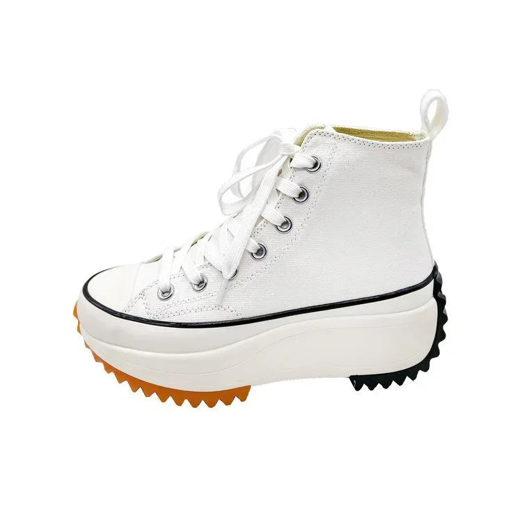 Large Size Women's High-top Canvas Shoes New Korean Style Sports Casual Shoes Versatile Platform Round Toe White Shoes - DanaFashionstore