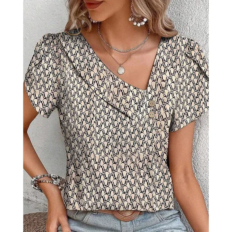 Casual Diagonal Collar Short-sleeved T-shirt - DanaFashionstore