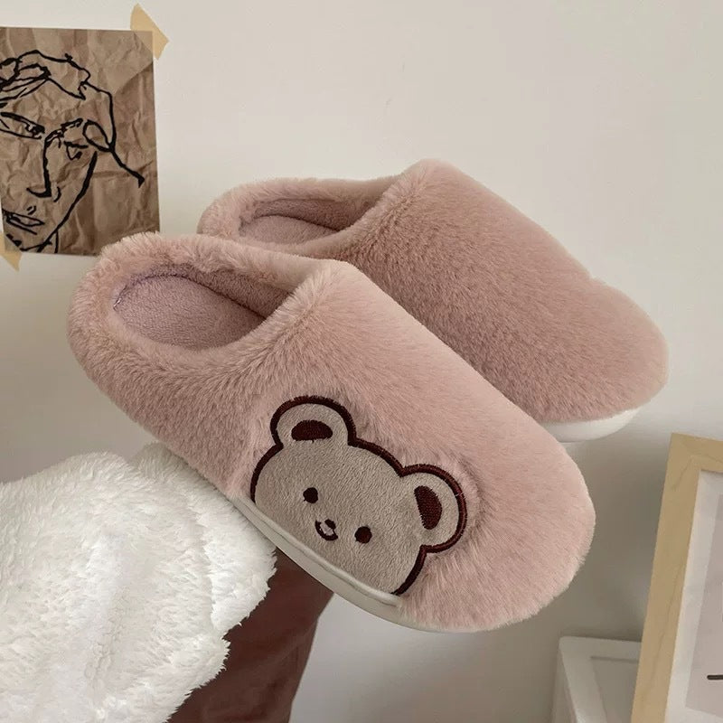 Women's Cute Home Plush Soft Soled Bear Warm Cotton Slippers