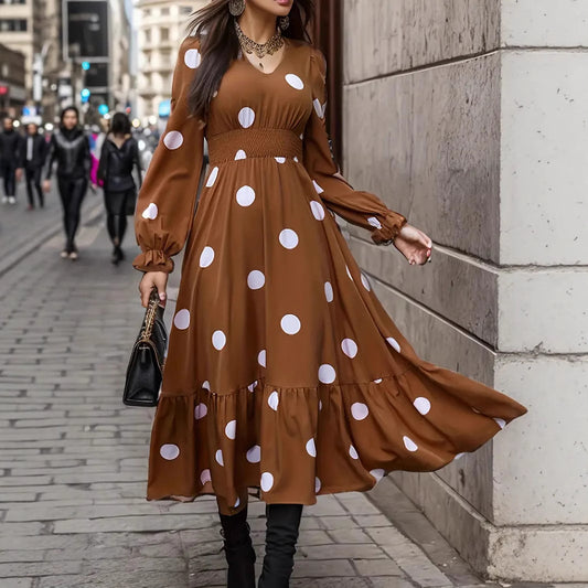 V-neck Long Sleeve Ruffled Hem Dress - Dana Fashion