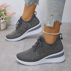Ins Rhinestone Sneakers Fashion Lace Up Wedges Casual Shoes Women's Daily Commuting Sports Shoes - DanaFashionstore