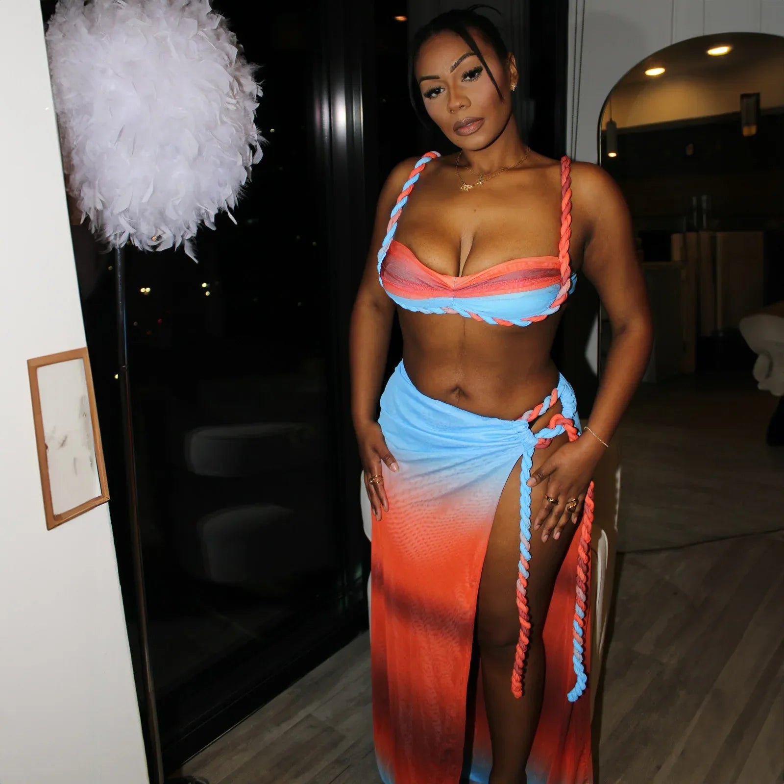 Sexy Fashion Beach Swimsuit Woven Halter Top Top Split Skirt Suit - DanaFashionstore