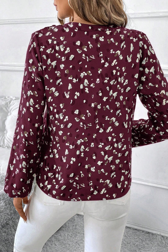 Women's V-Neck All-Over Print Elegant Long Sleeve Blouse,Long Sleeve Tops