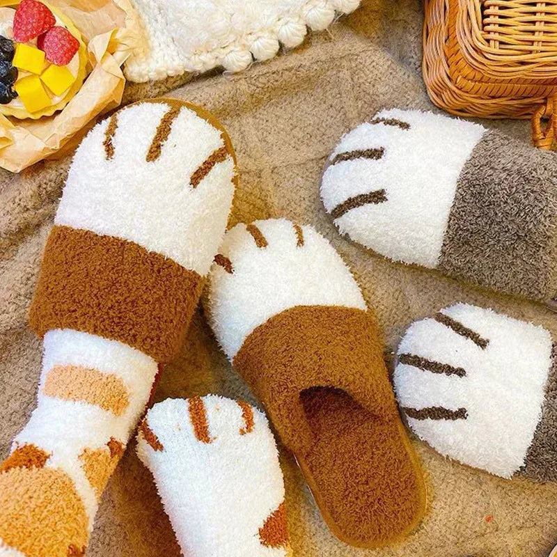 Cat Paw Cartoon Cute Couple Warm Indoor Plush Slippers - DanaFashionstore