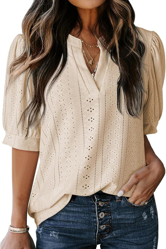 Women's Summer Business Casual Blouse V-neck Short Sleeve Shirt