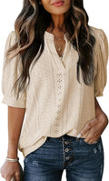 Women's Summer Business Casual Blouse V-neck Short Sleeve Shirt - DanaFashionstore