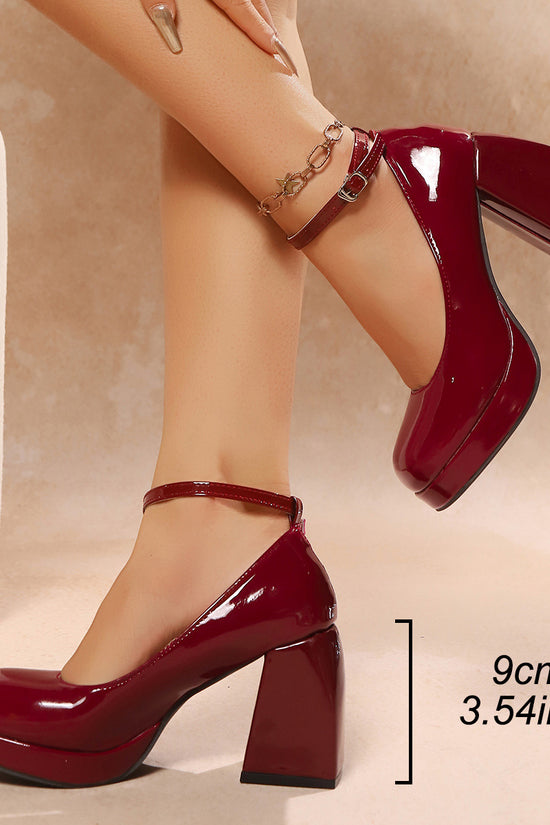 Fluorescent Yellow Chunky Heel Pearl Chain Women's High Heels