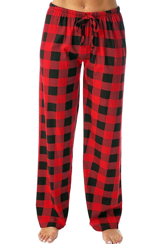 Drawstring Plaid Print Trousers Casual Loose Sports Home Pants Women