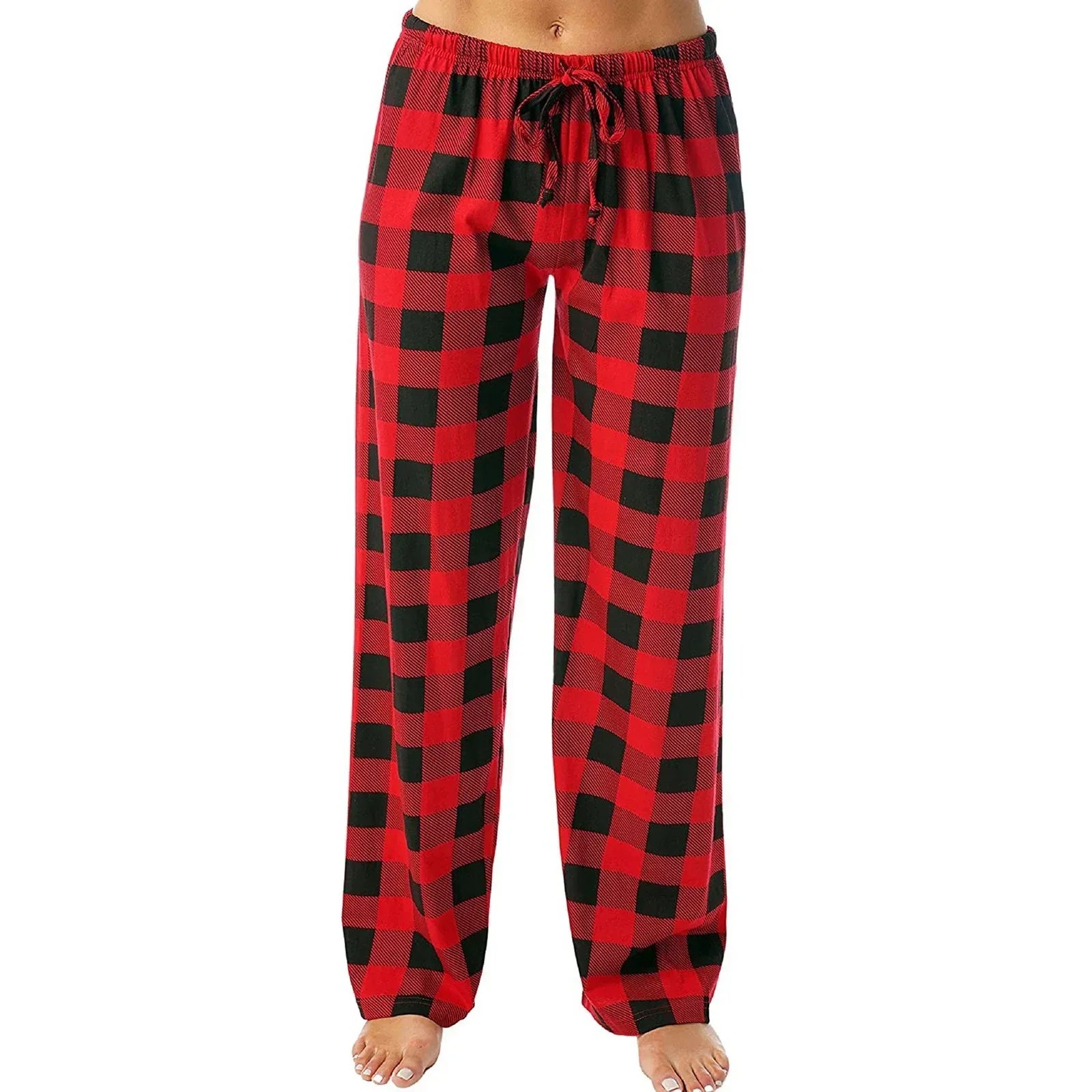 Drawstring Plaid Print Trousers Casual Loose Sports Home Pants Women - DanaFashionstore