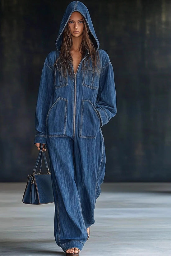 European And American Hooded Overall Jeans Women