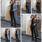 Womens Loose, Long, Fleece-lined Cotton Denim Jacket - DanaFashionstore