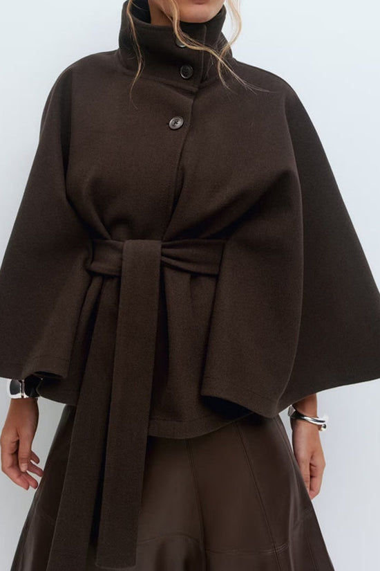 Winter High Neck Batwing Sleeve Coat With Belt Fashion Loose Elegant Button Top Trench Coat For Women Clothing