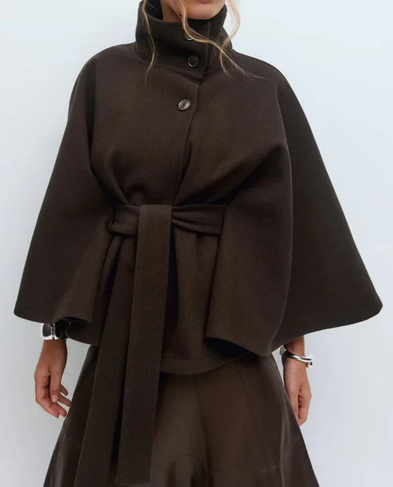 Winter High Neck Batwing Sleeve Coat With Belt Fashion Loose Elegant Button Top Trench Coat For Women Clothing - DanaFashionstore