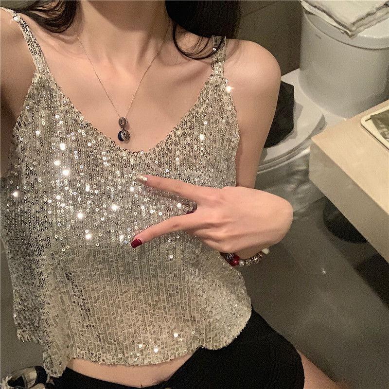 V-neck Inner Match Glitter Camisole - DanaFashionstore