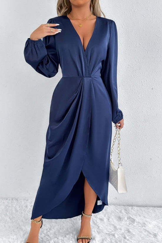 Satin European And American Style Dress High-grade $47.06 Dana Fashion Color: Blue Size: L Women's clothing Product information: Color: khaki, Brown, Army Green, Rose Red, green, orange, pink, blue Waist type: high waist Size: XS,S,M,L,XL,XXL Sleeve type: