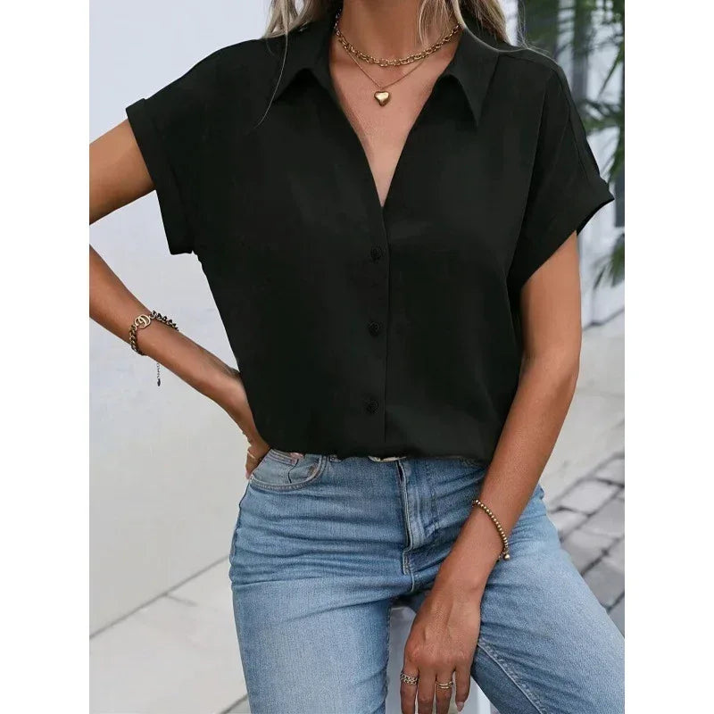 Solid Color Simple Short Sleeve Shirt - DanaFashionstore