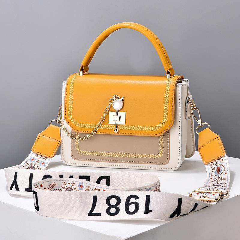 Wide Shoulder Strap Embroidery Thread Contrast Color Large Capacity Shoulder Bag - Dana Fashion
