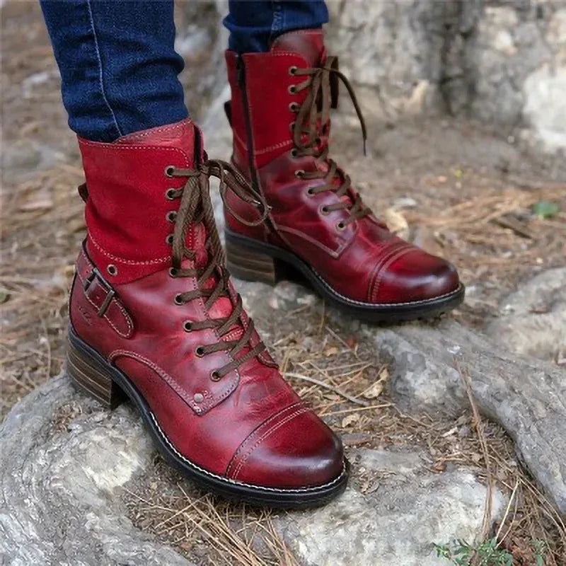 Casual Low-Heeled Round Toe Cross Lace-Up Ankle Boots - DanaFashionstore