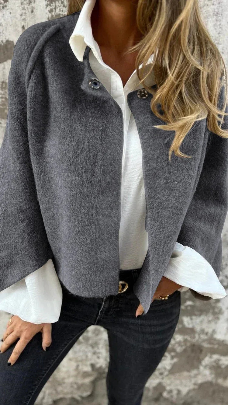 Women's Batwing Sleeve Cardigan Ins Fashion Cropped Jacket Tops Autumn And Winter Loose Short Cashmere Coat - DanaFashionstore