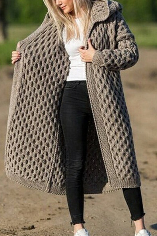 Women Winter Thick Warm Hooded Knitted Cardigan